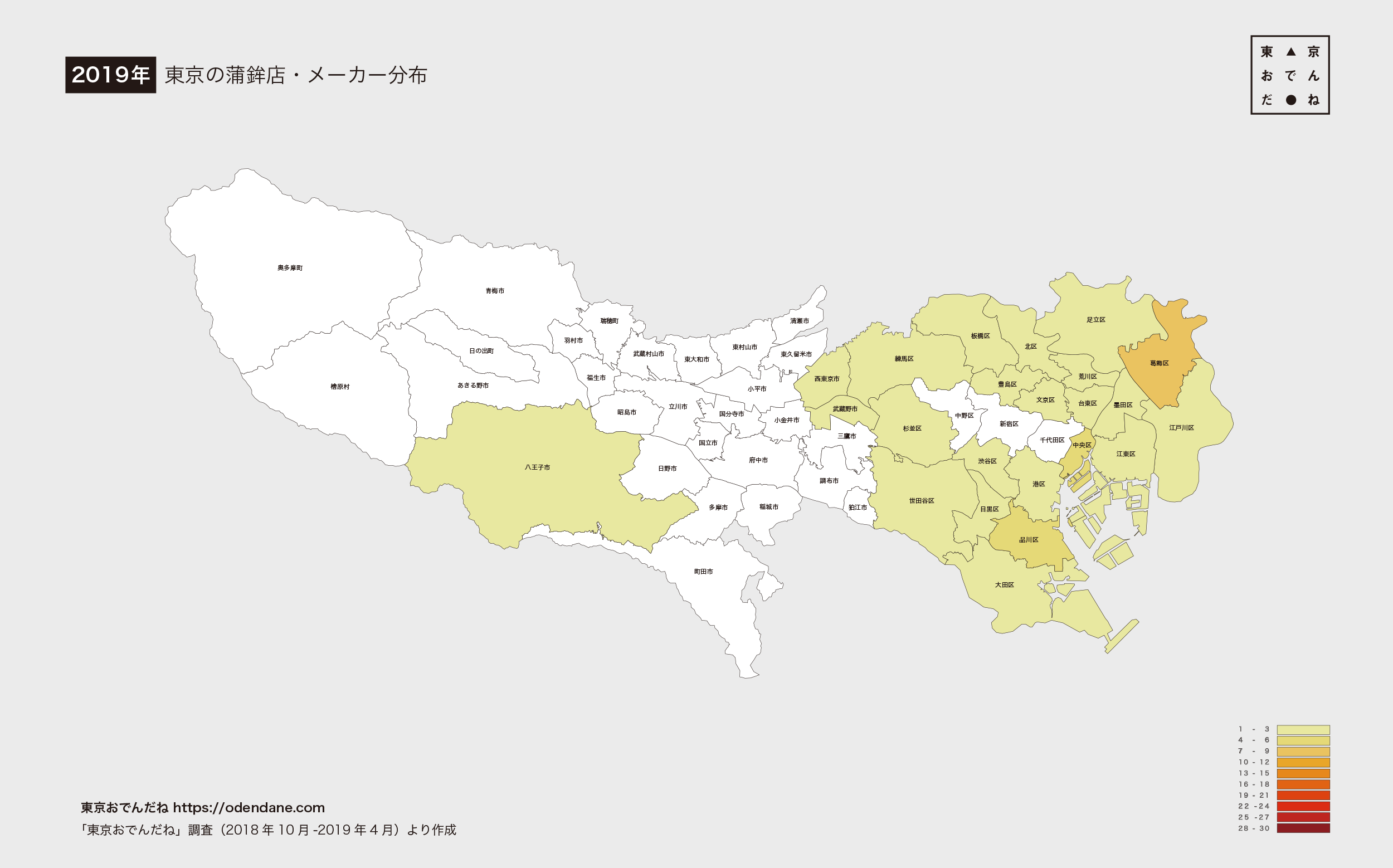 図3：2019年  東京の蒲鉾店とメーカー分布