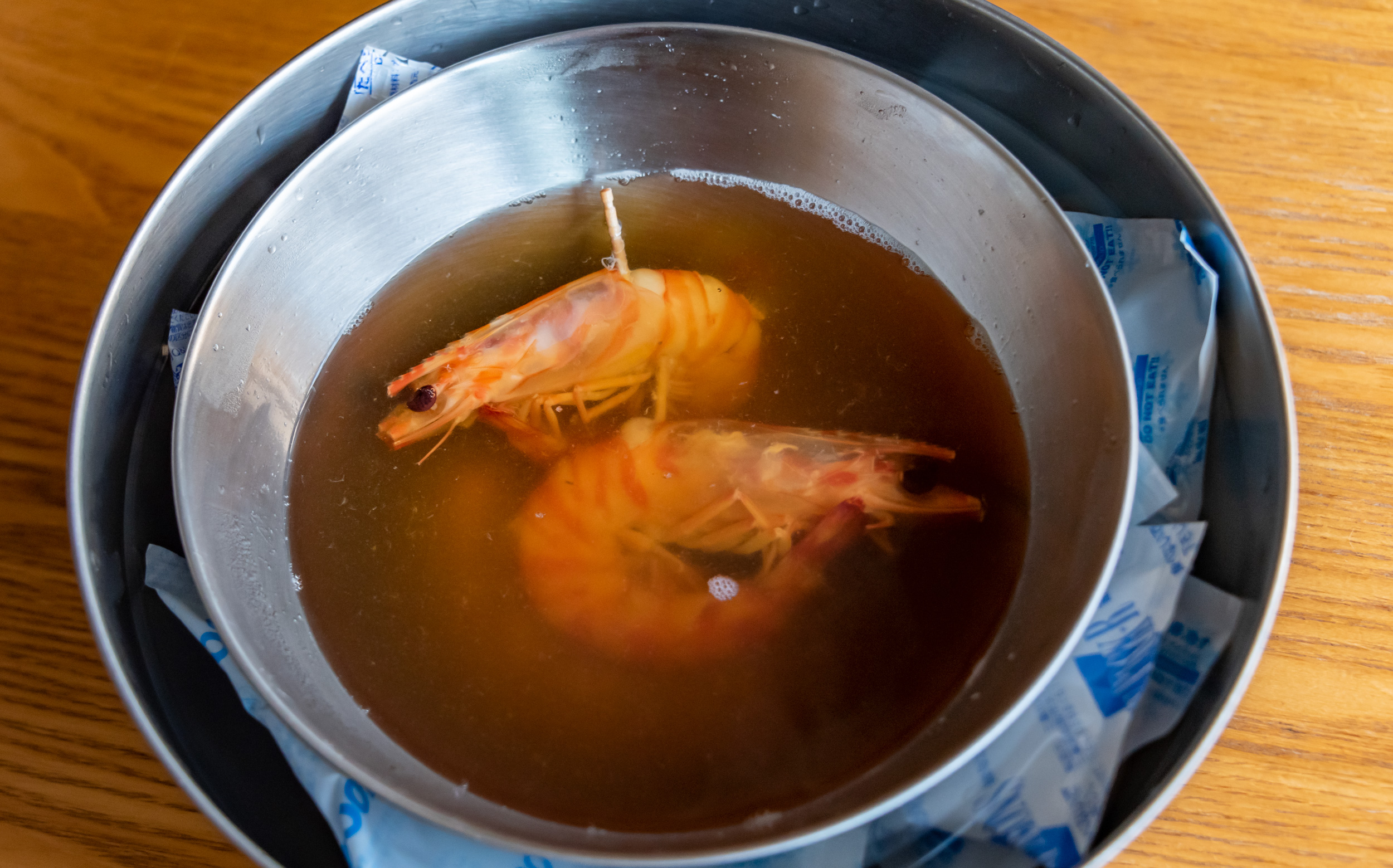 おでんの海老（エビ）の調理法：おでん汁ごと冷水（氷水）で冷却する