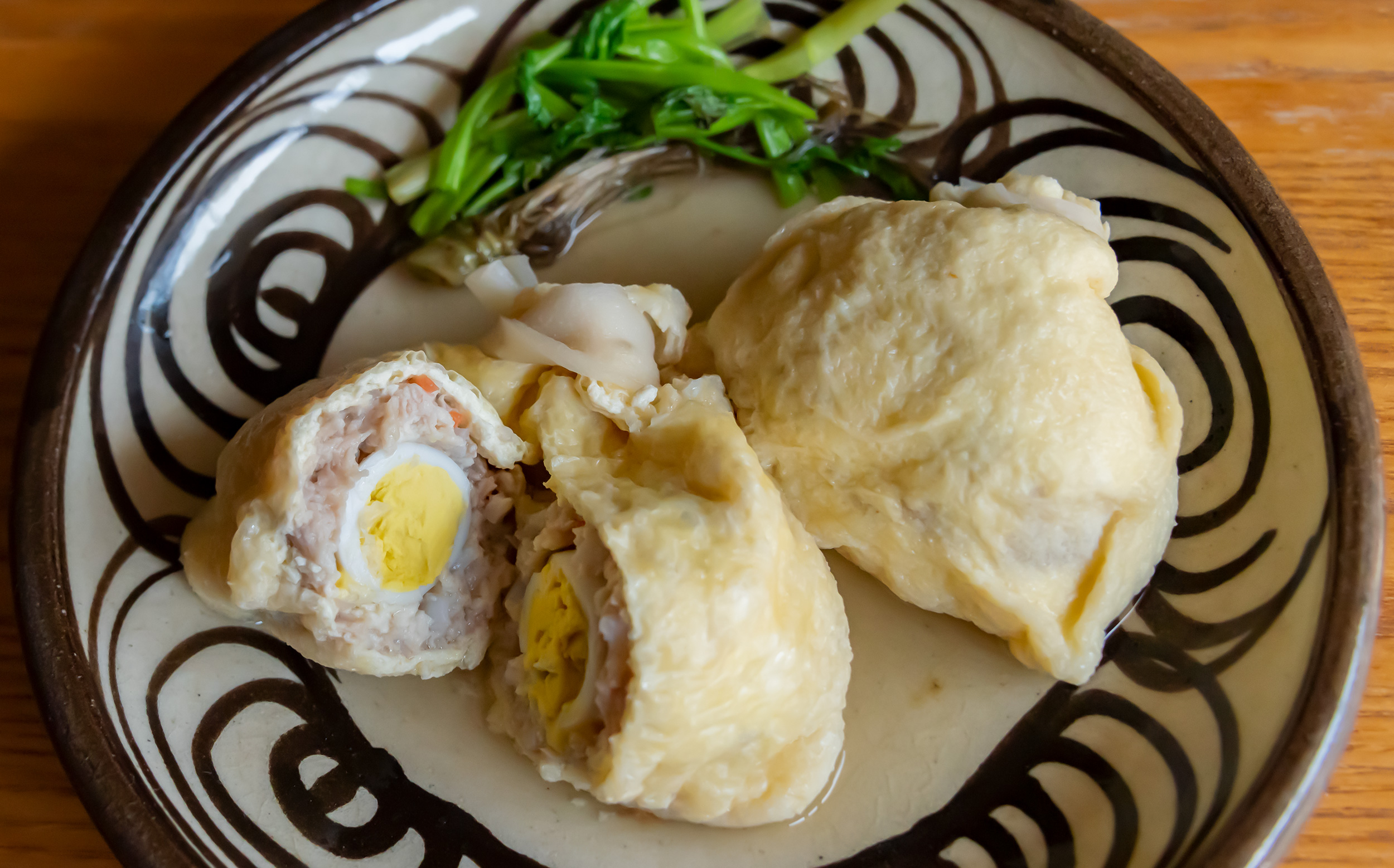 おでんの鶏つくね（鶏団子）の調理法：うずら卵と鶏つくねの袋煮